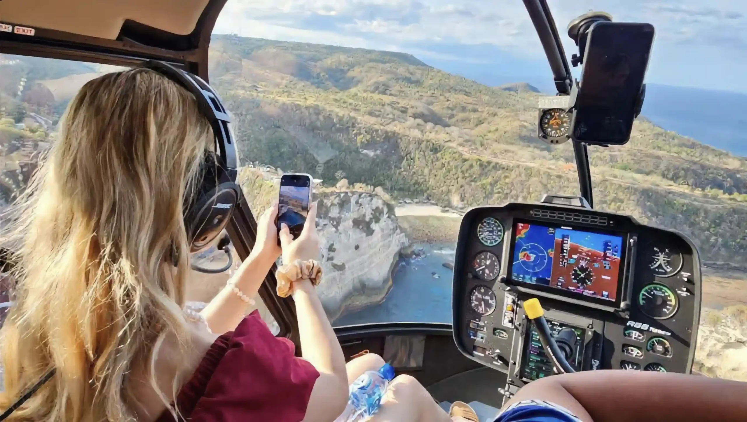 Helicopter over dramatic Bali coastline